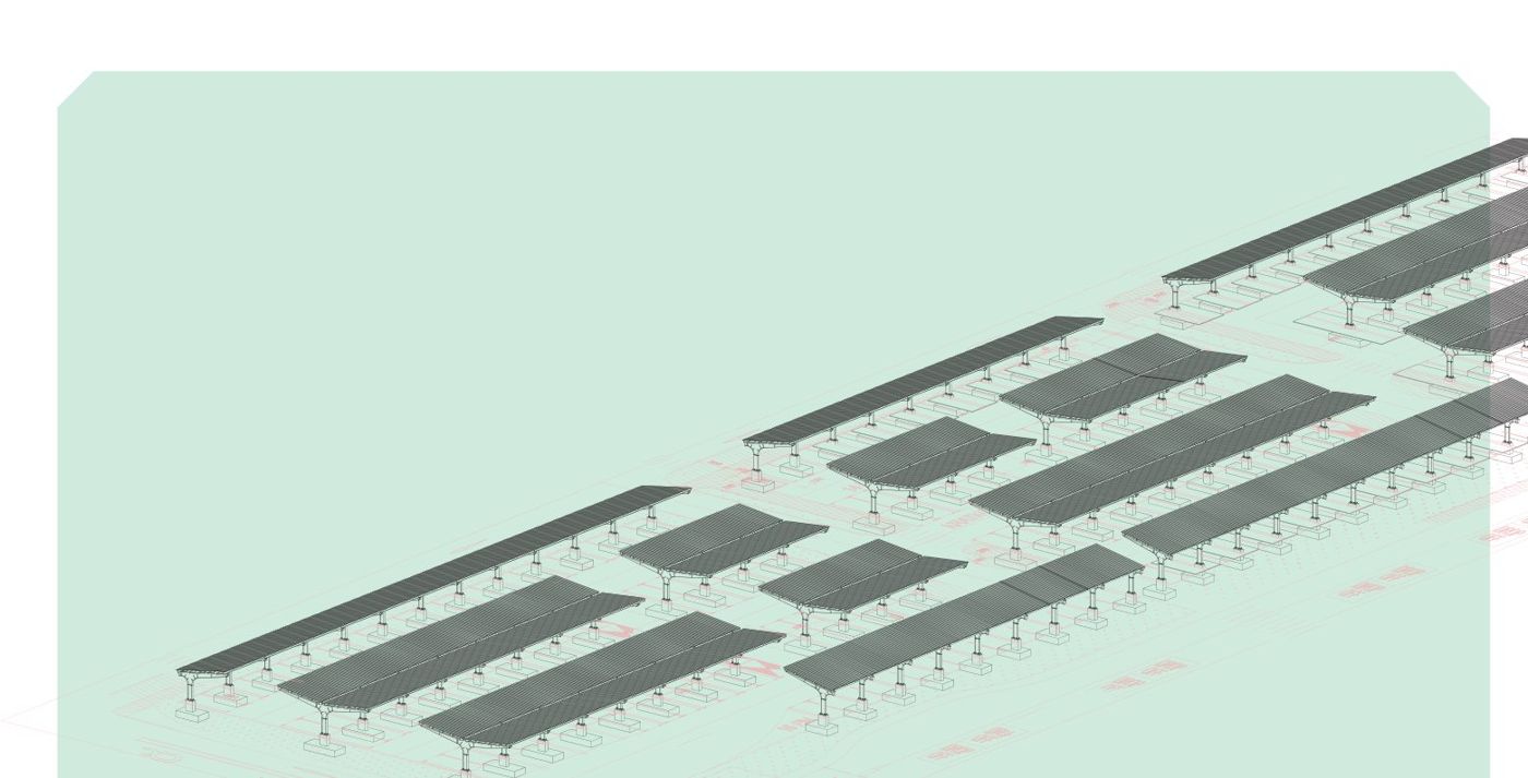 Car park canopies with MASS Solar 1 PV plant (800 kW)